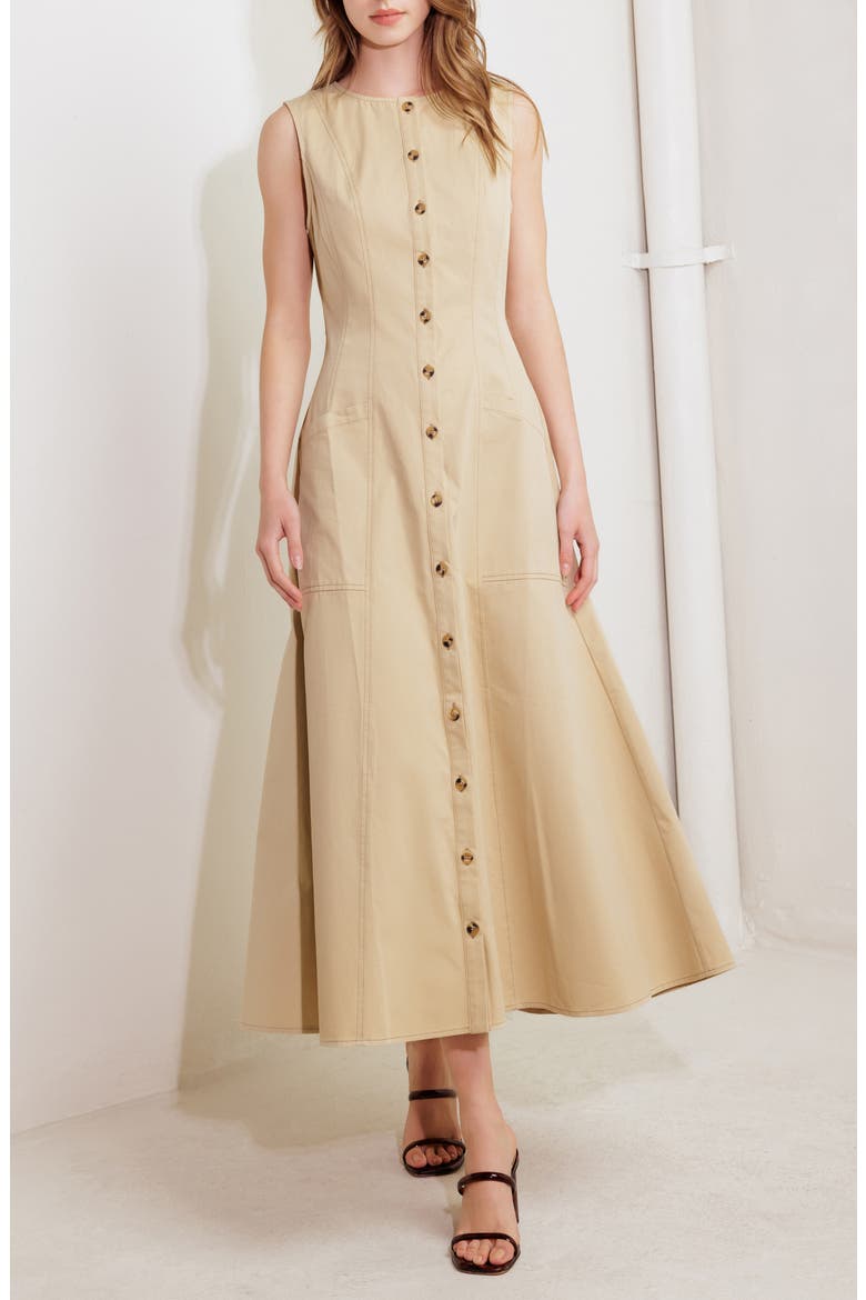 Sleeveless Cotton Maxi Dress, Alternate, color, BEIGE