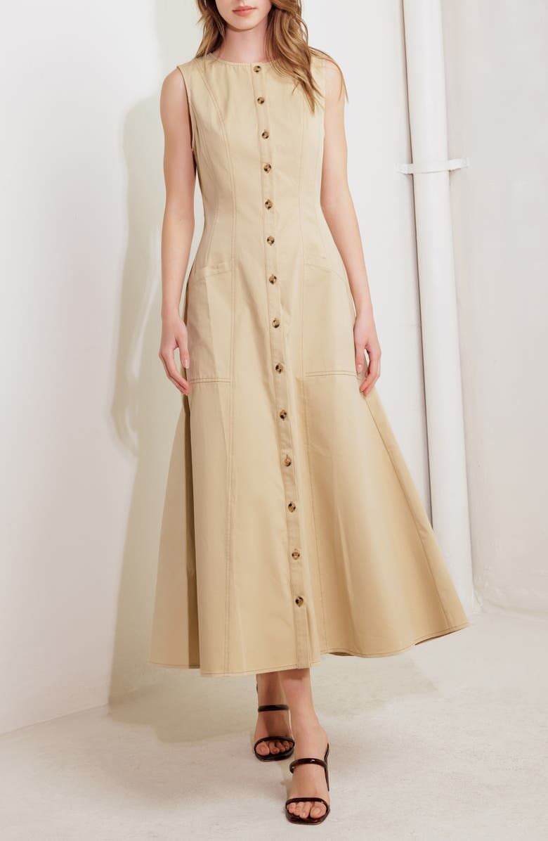 FREEMARKET Sleeveless Cotton Maxi Dress, Alternate, color, Beige