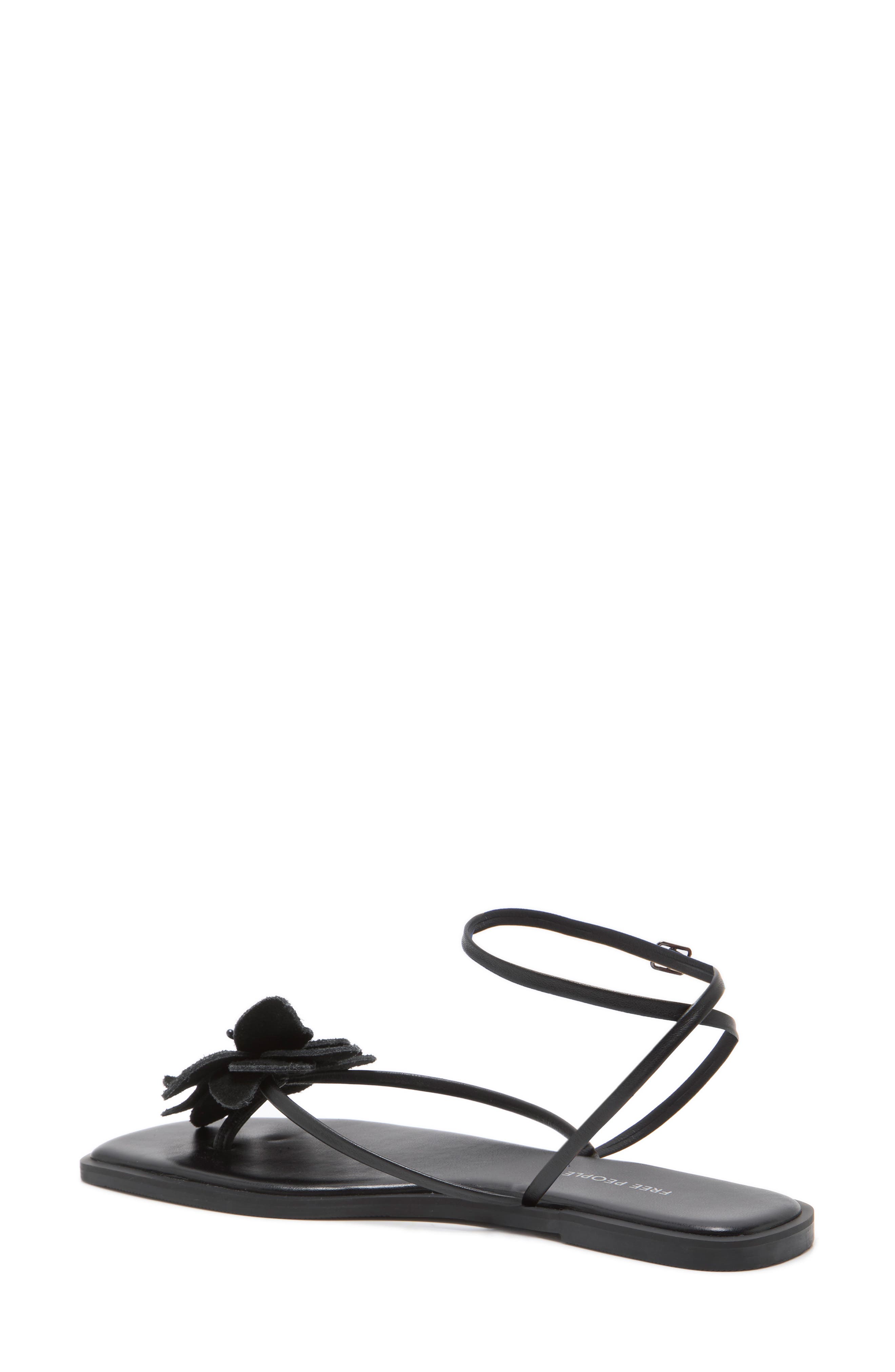Free People Mismatched Magnolia Appliqué Ankle Strap Sandal, Alternate, color, Black Tide Leather