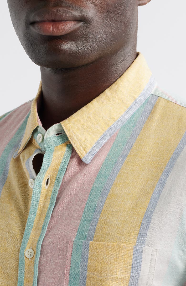Rails Carson Stripe Short Sleeve Stretch Linen Blend Button-Up Shirt, Alternate, color, 