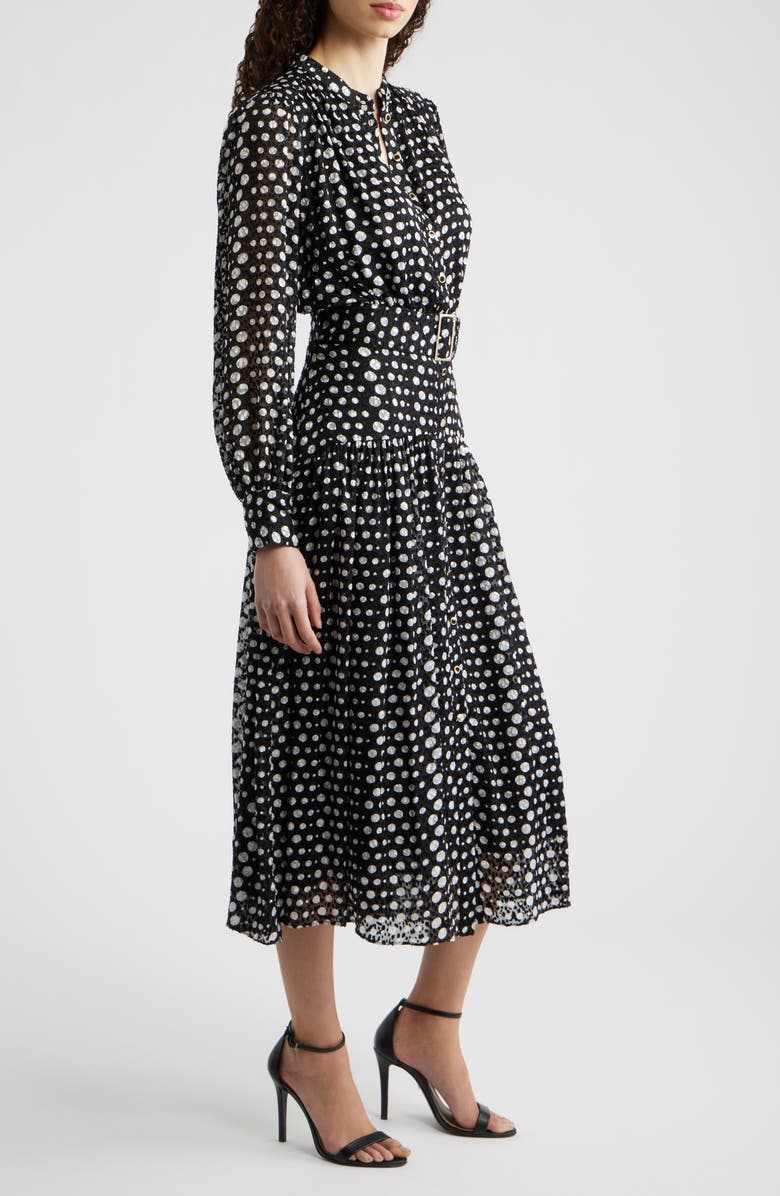 Elie Tahari The Rue Dot Long Sleeve Maxi Dress, Alternate, color, Noir And White Polka Dot