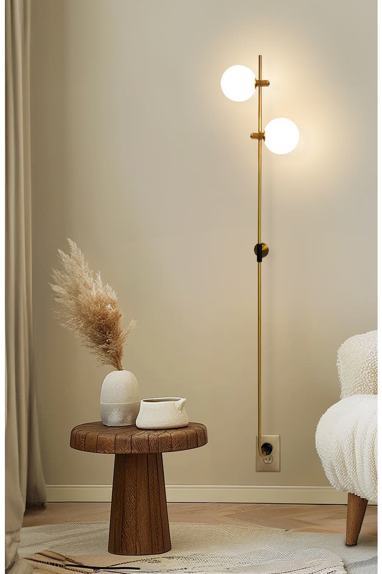 Equinox 62" LED Modern Sconce Wall Lamp with Glass Globe Shades, Alternate, color, Antique Brass