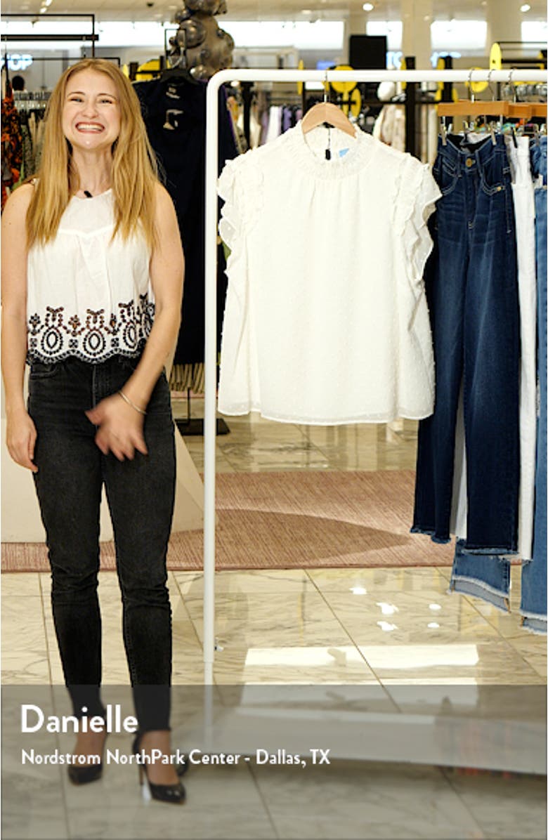 Clip Dot Ruffle Mock Neck Crepe Top, sales video thumbnail