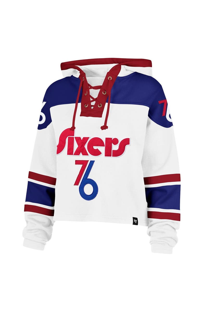'47 Women's '47 White Philadelphia 76ers 2024/25 City Edition Superior Cropped Lace-Up Pullover Hoodie, Alternate, color, 