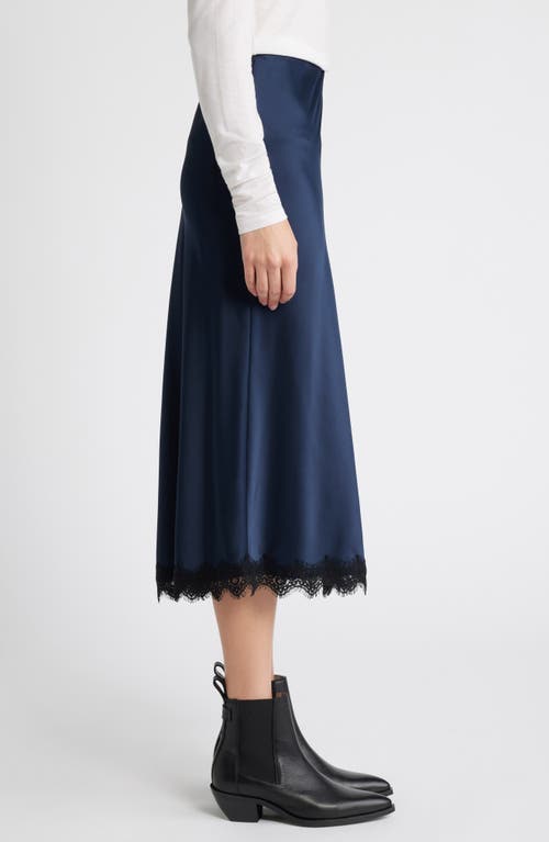 Shop Treasure & Bond Lace Trim Satin Midi Skirt In Navy Blazer