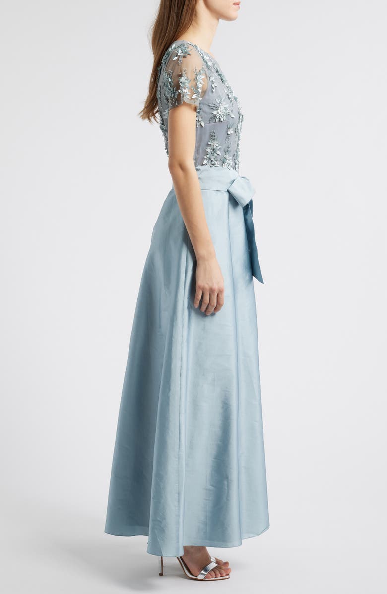 Pisarro Nights 3D Floral Bodice Beaded Gown, Alternate, color, Light Blue