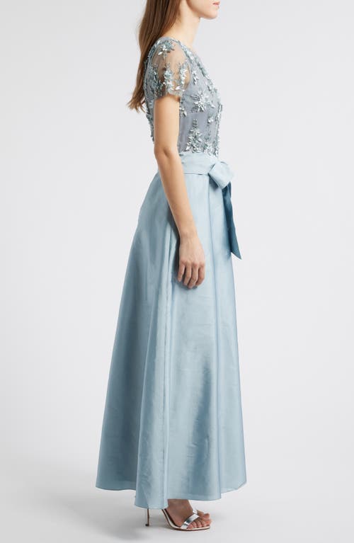 Pisarro Nights 3d Floral Bodice Beaded Gown In Light Blue