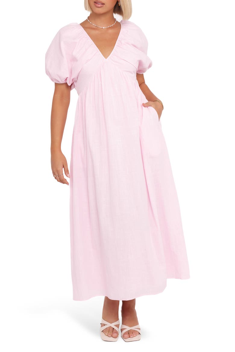 Sullivan Puff Sleeve Cotton Maxi Dress, Main, color, PINK