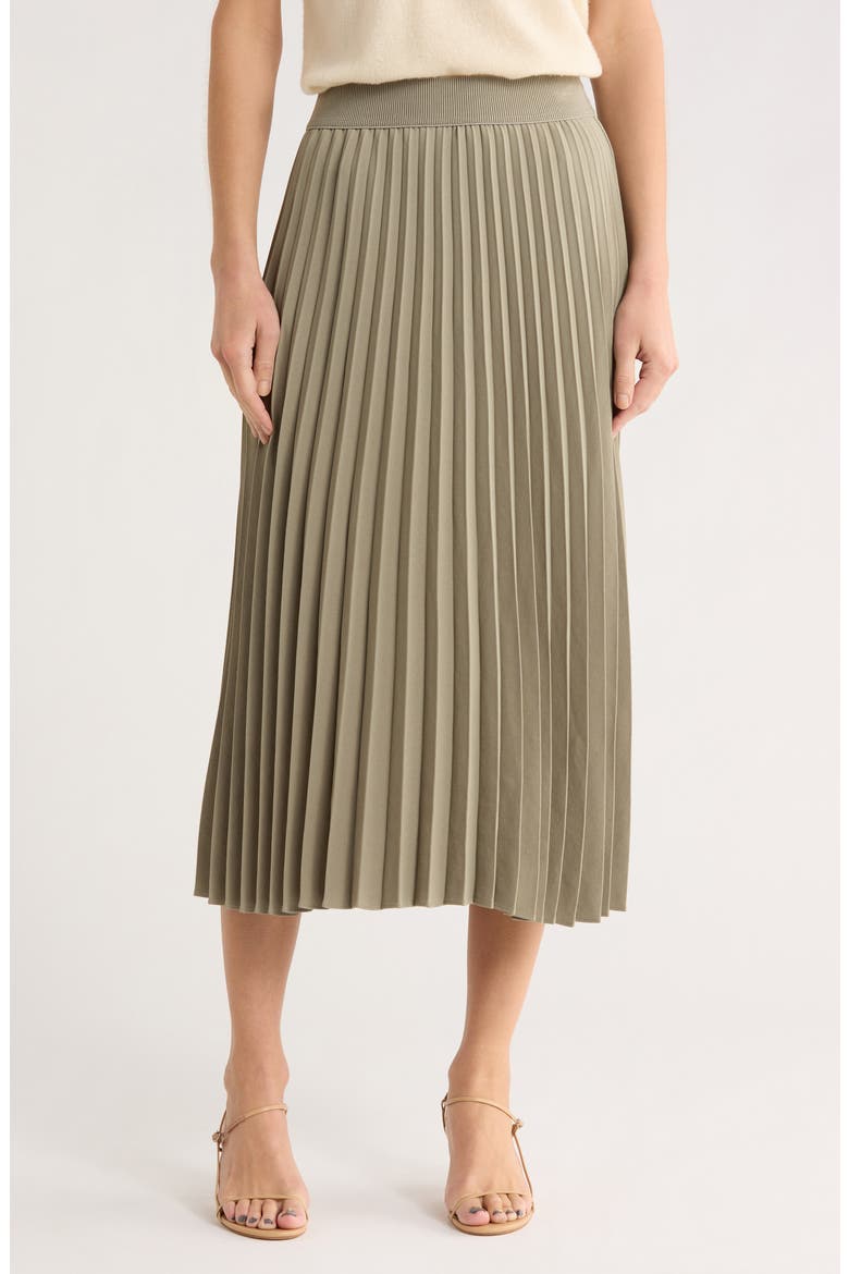 Pleated Midi Skirt, Main, color, GREEN VETIVER
