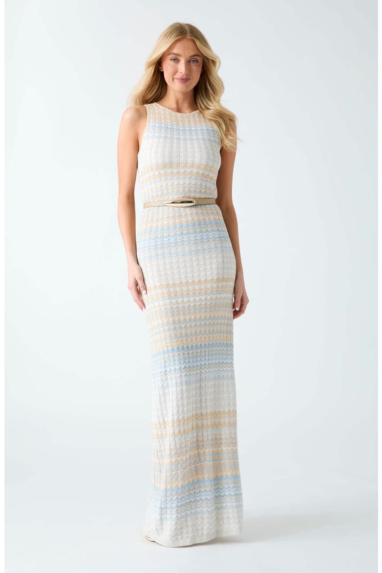 Rosalyn Metallic Sleeveless Knit Maxi Dress, Alternate, color, LIGHT BLUE/ BEIGE/ WHITE