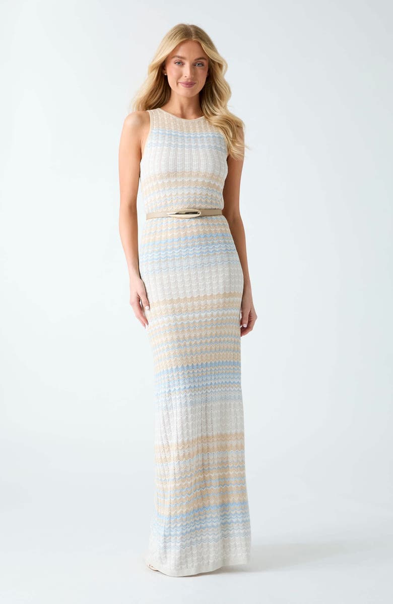 GUESS Rosalyn Metallic Sleeveless Knit Maxi Dress, Alternate, color, Light Blue/ Beige/ White