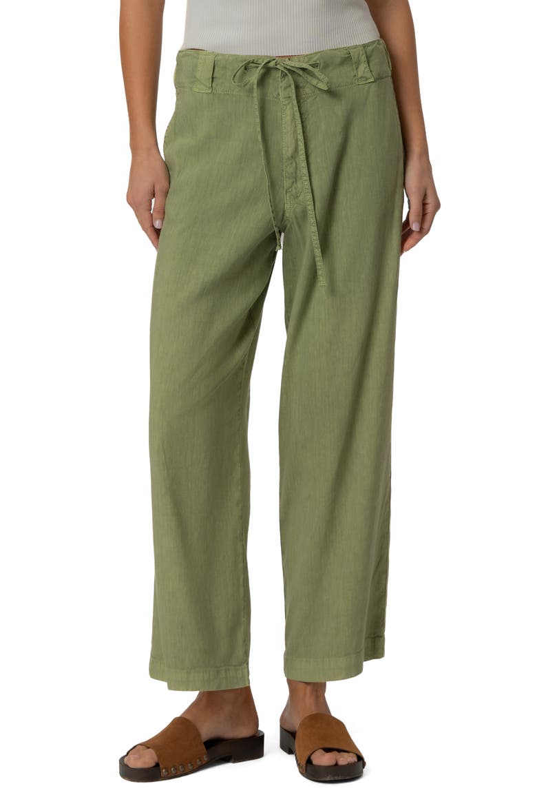 Kate Drawstring Linen Blend Crop Wide Leg Jeans, Main, color, CELERY
