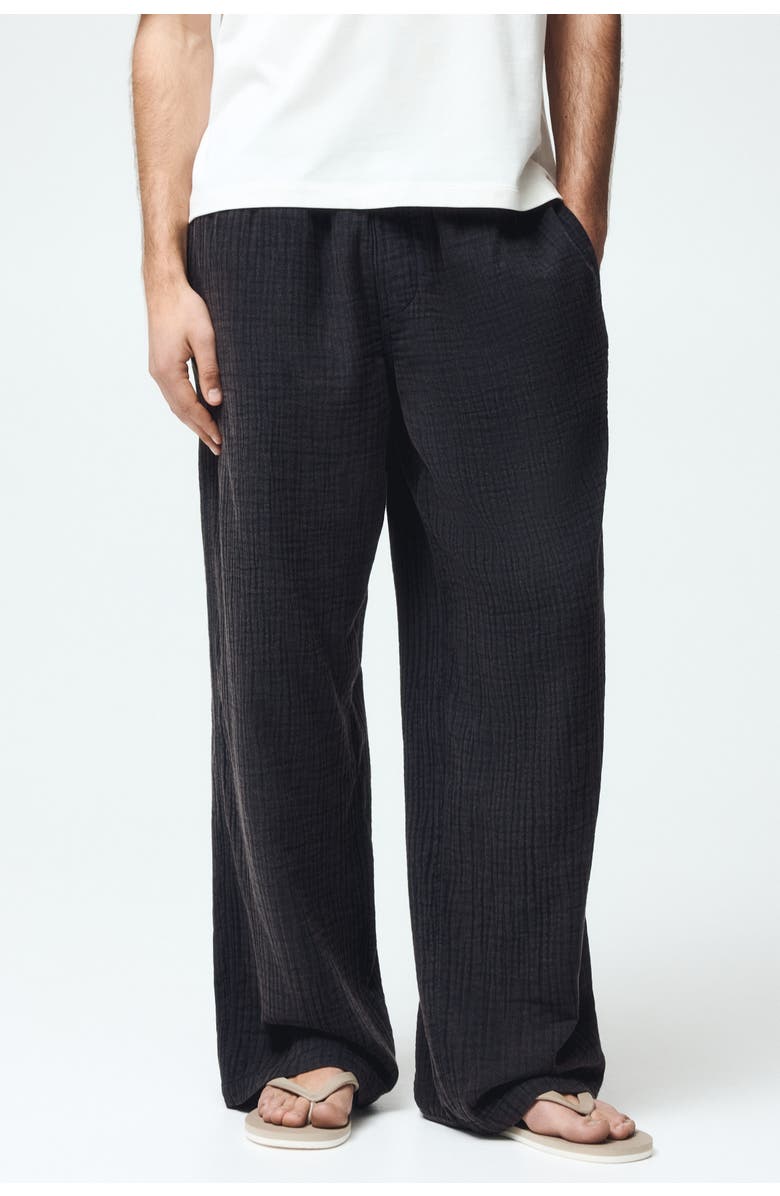 H&M Loose Fit Cotton Muslin Trousers, Alternate, color, Black