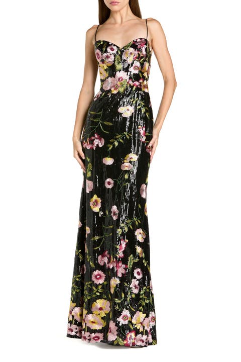 Petite Sleeveless Bustier Floral Applique Gown