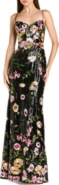Mac Duggal Petite Sleeveless Bustier Floral Applique Gown