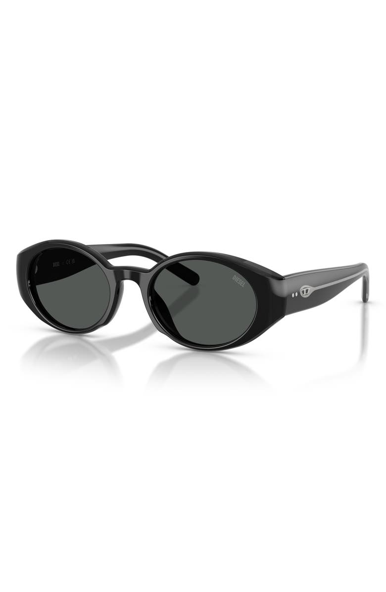 DIESEL<sup>®</sup> 52mm Oval Sunglasses, Alternate, color, Solid Black / Solid Black