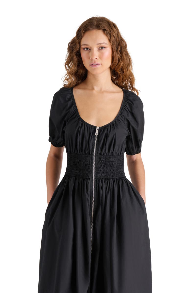 Steve Madden Liora Smocked Waist Cotton Poplin Dress, Alternate, color, Black