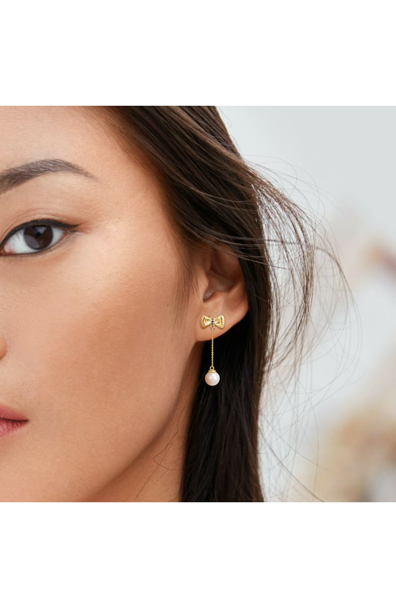 Julianna B. Cultured Pearl & Gem Bow Dangle Earrings 10k, Alternate, color, Sapphire