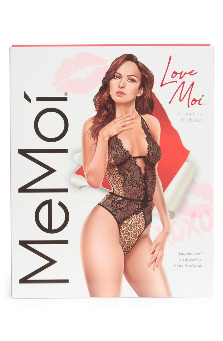 MeMoi Alexandra Lace Halter Bodysuit, Alternate, color, Leopard