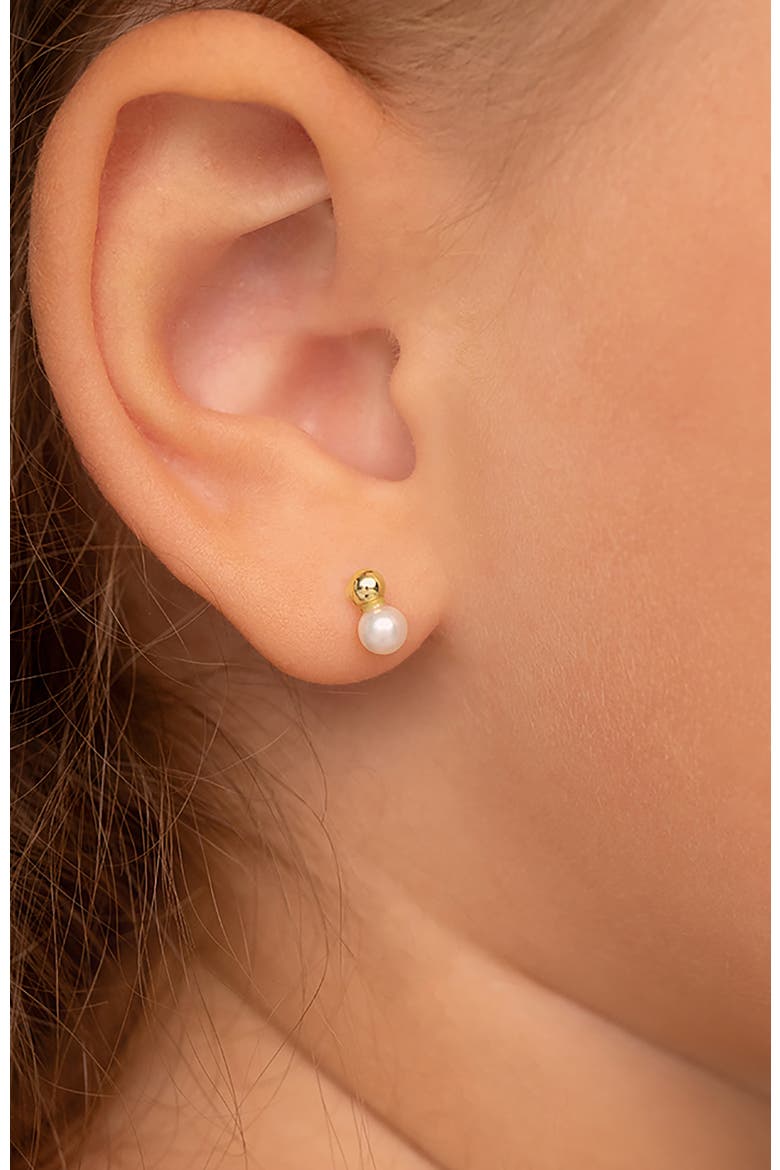14k Simulated Pearl Drop Earrings, Alternate, color, White