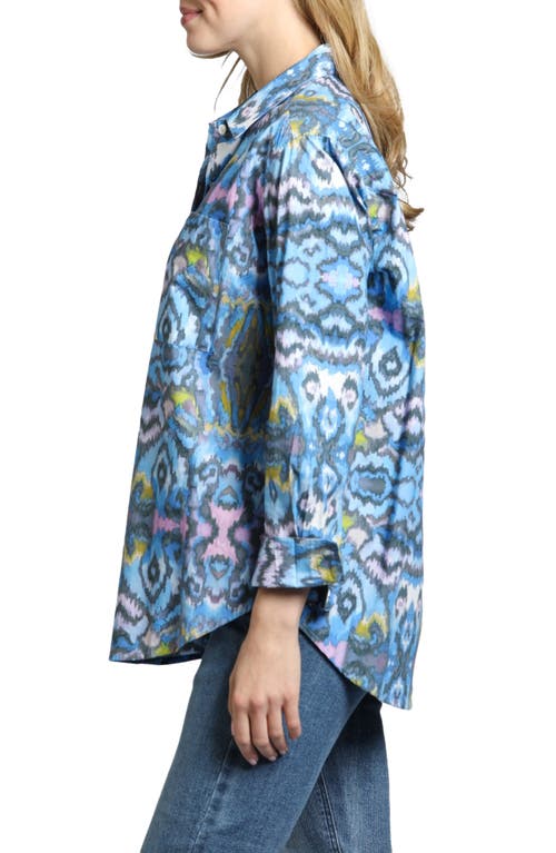 Apny Paint Splatter Boyfriend Poplin Button-up Shirt In Blue Multi