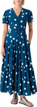 Akris punto Polka Dot Tiered Cotton Poplin Dress