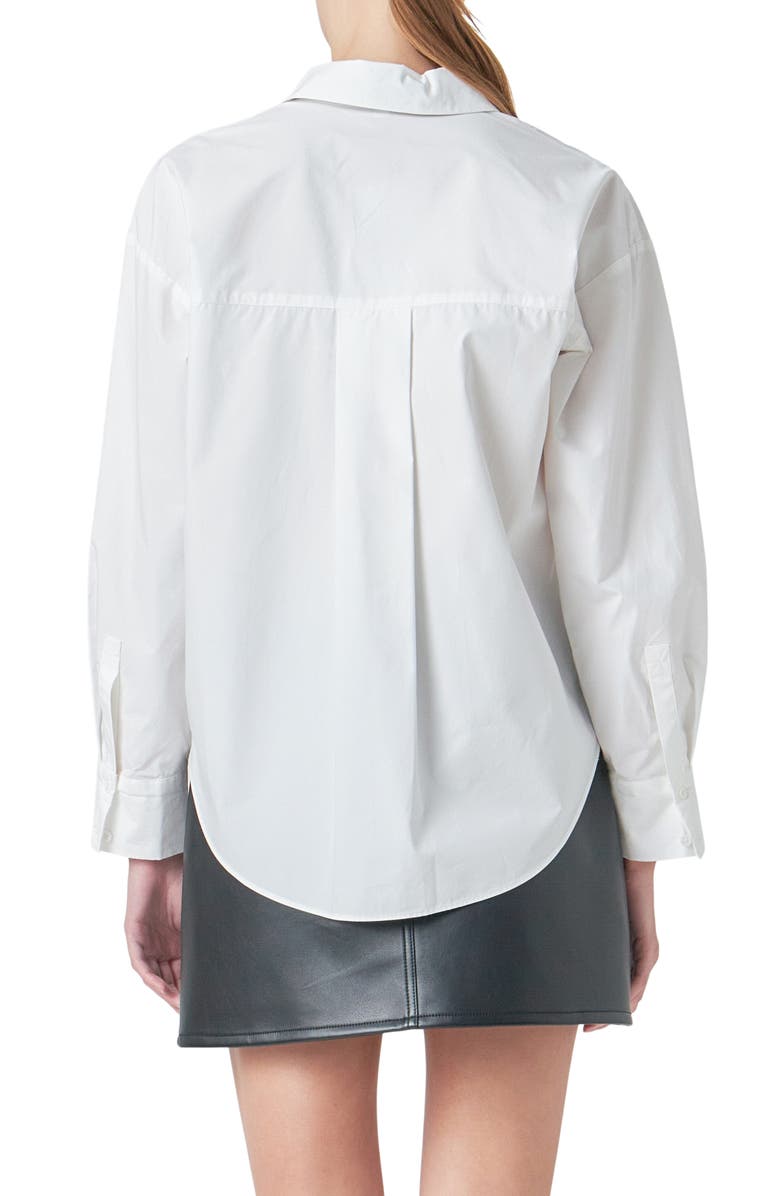 Grey Lab Faux Leather Necktie Button-Up Shirt, Alternate, color, White