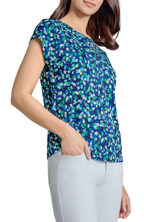 Jones New York Dot Print Keyhole Crepe Top In Pacific Navy Multi