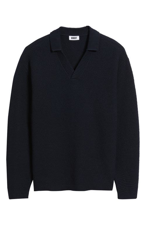Krost Broken Rib Johnny Collar Sweater In Blue