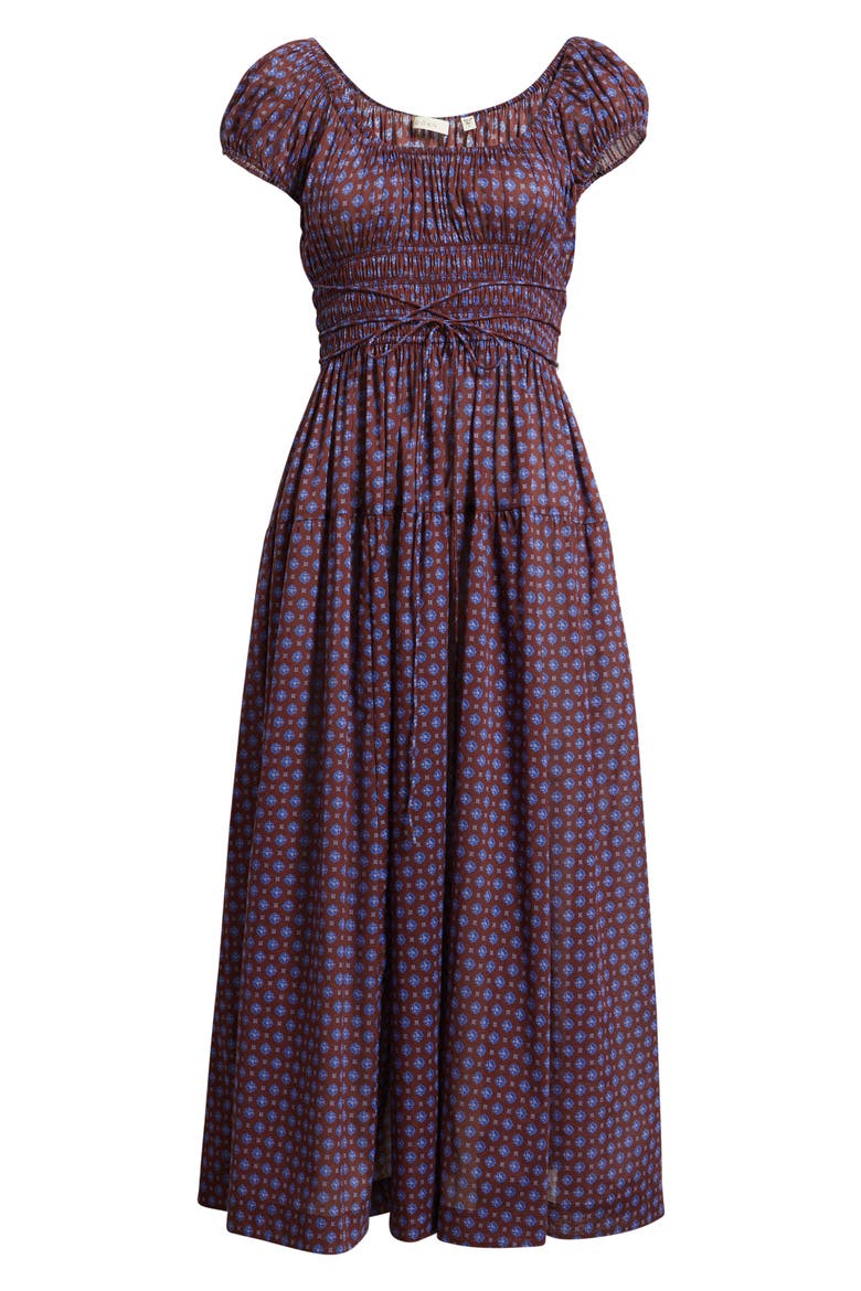 Quinelle Smocked Organic Cotton Midi Dress, Alternate, color, MENORCA FOULARD