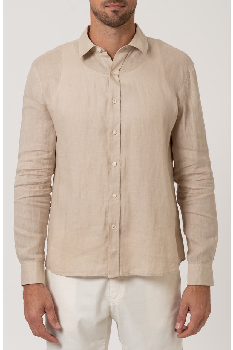 Long Sleeve Linen Button-Up Shirt, Main, color, FEATHER GRAY