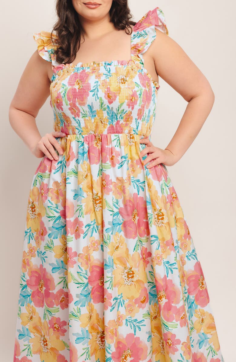 FLYING TOMATO Floral Ruffle Strap Cotton Fit & Flare Maxi Dress, Alternate, color, Multi Floral