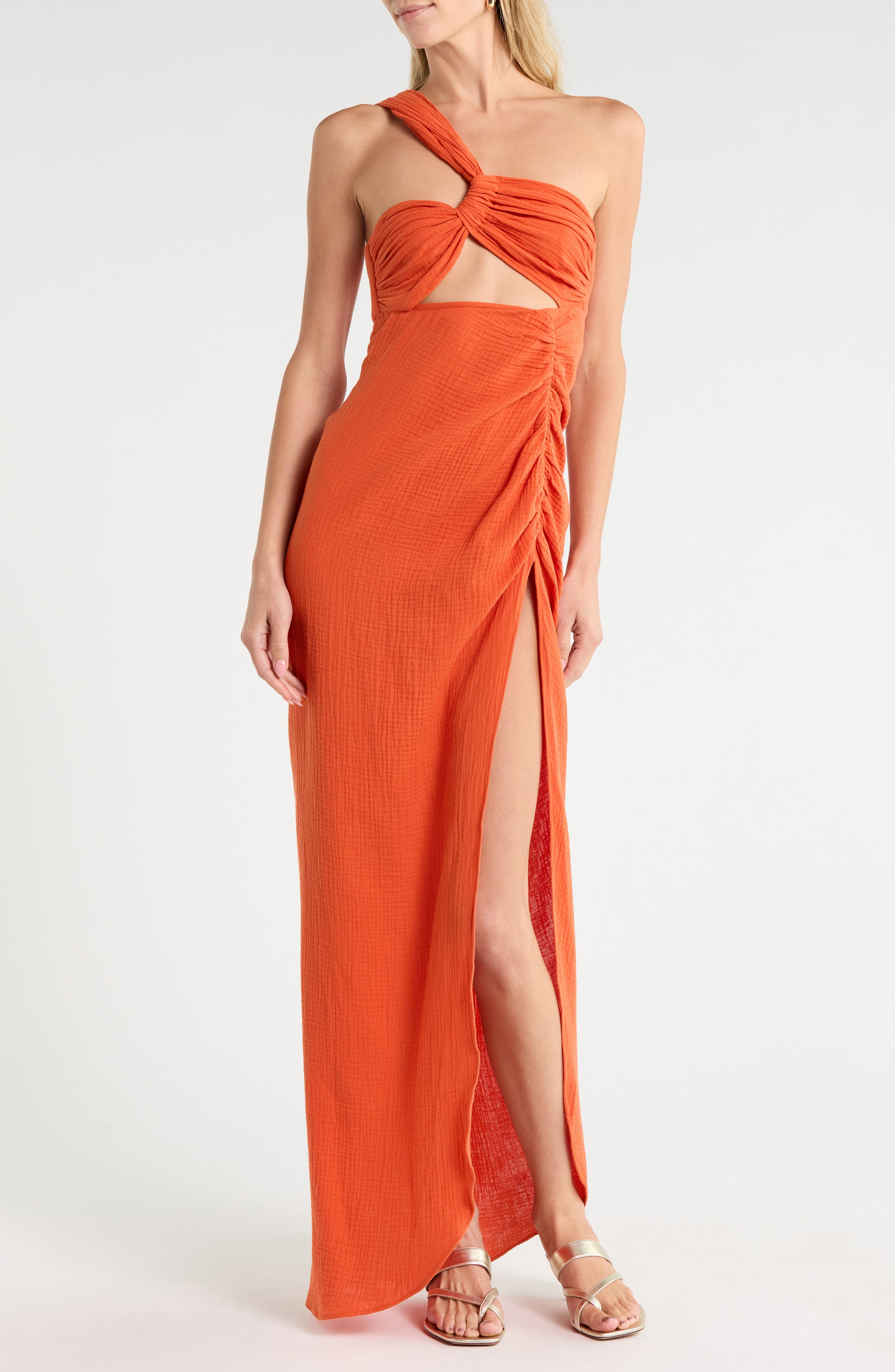 Harlow One-Shoulder Cutout Gauze Maxi Dress