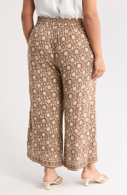 Max Studio Print Crop Wide Leg Pants In Brown