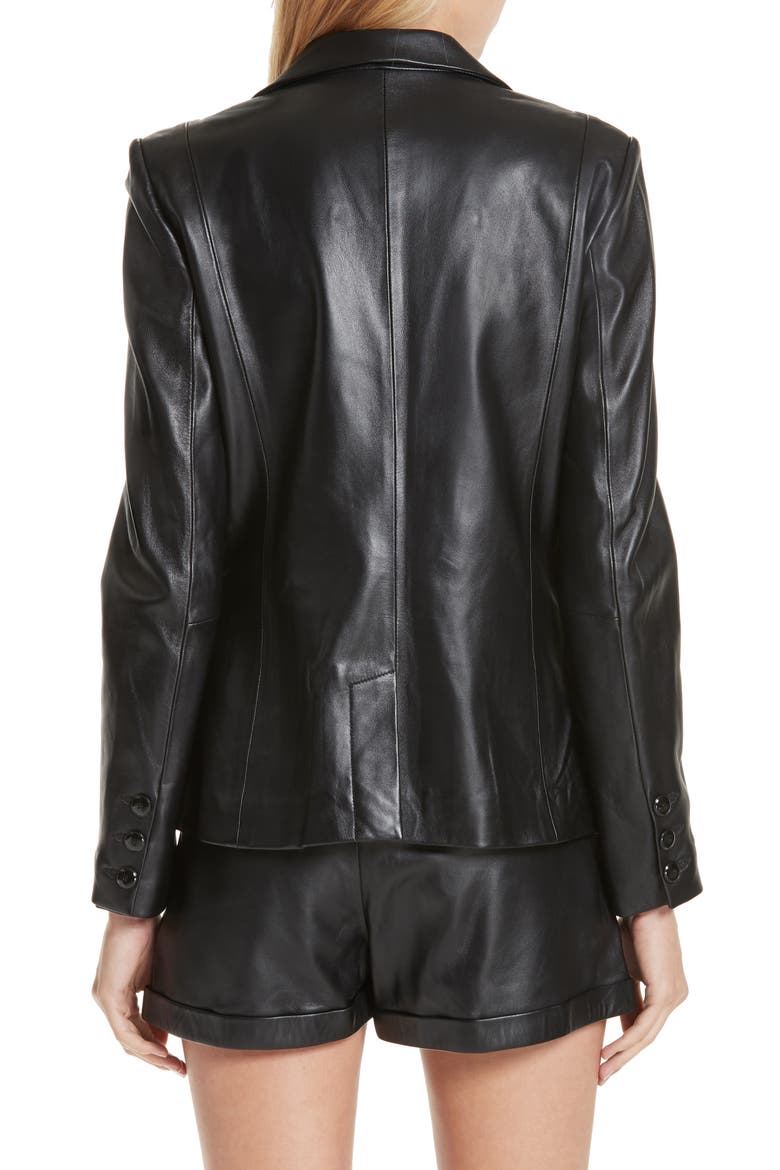 Schoolboy Leather Blazer, Alternate, color, NOIR