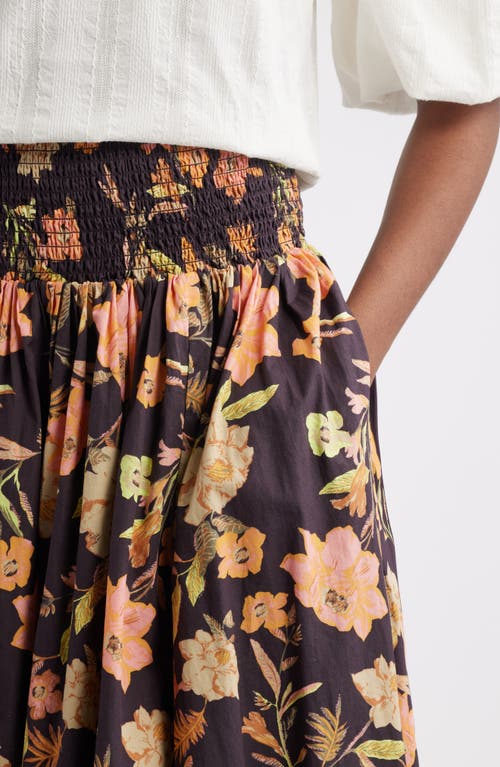 Treasure & Bond Floral Smocked Waist Cotton Maxi Skirt