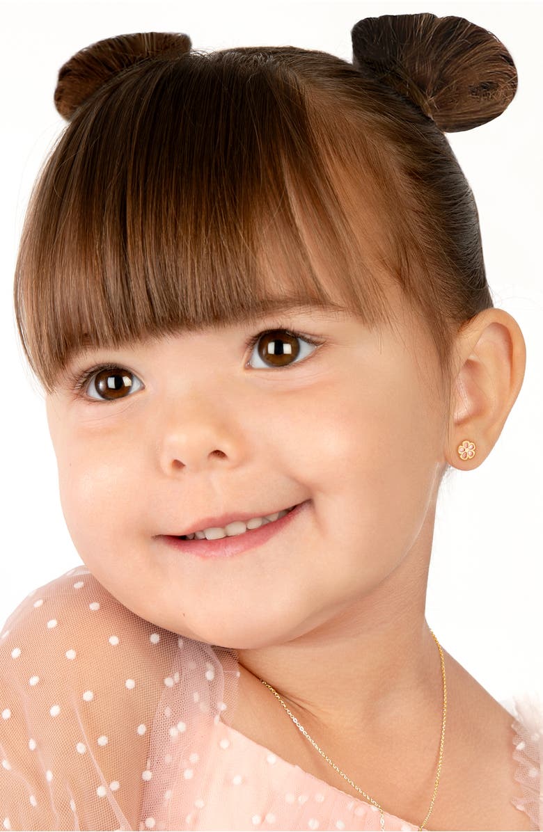 Tiny Blessings 14K Gold Genuine Bloom Mother of Pearl Flower Studs Screw Back Earrings, Alternate, color, 14K Yellow Gold