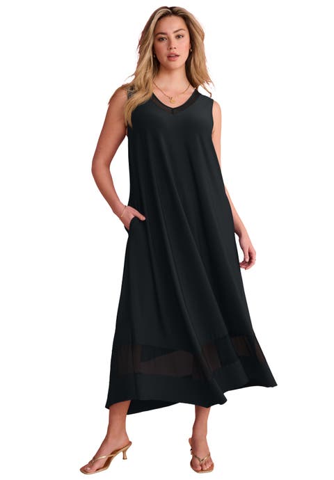 Plus Size Stretch Knit V Neck Sleeveless Maxi Dress