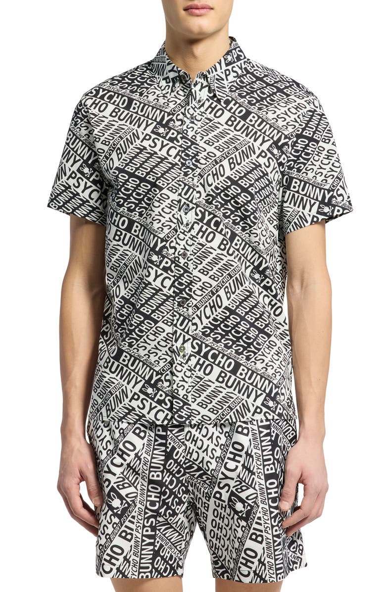 Psycho Bunny Capri Stretch Poplin Button-Up Shirt, Main, color, Black