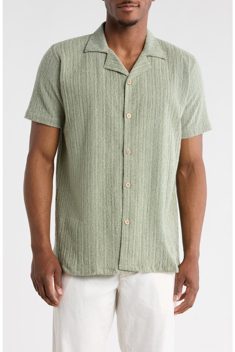 Modern Fit Textured Camp Shirt, Main, color, GREEN