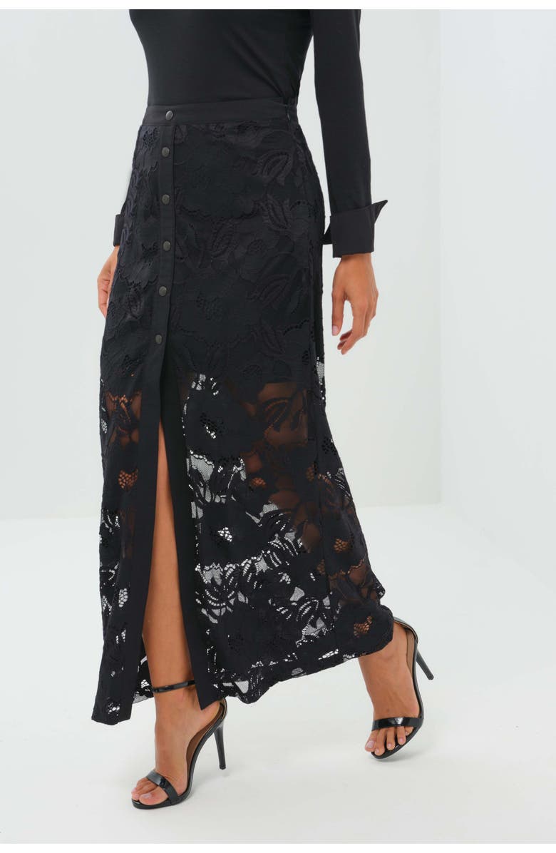 Anatomie Ariel Ultralight & Lace Button Down Maxi Skirt, Alternate, color, Black