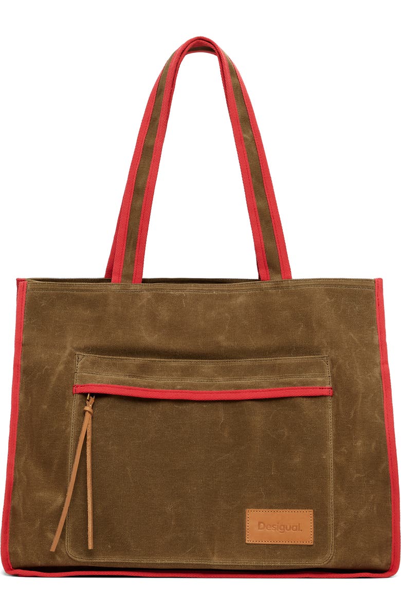Desigual Canvas Shopping Bag, Main, color, Camel
