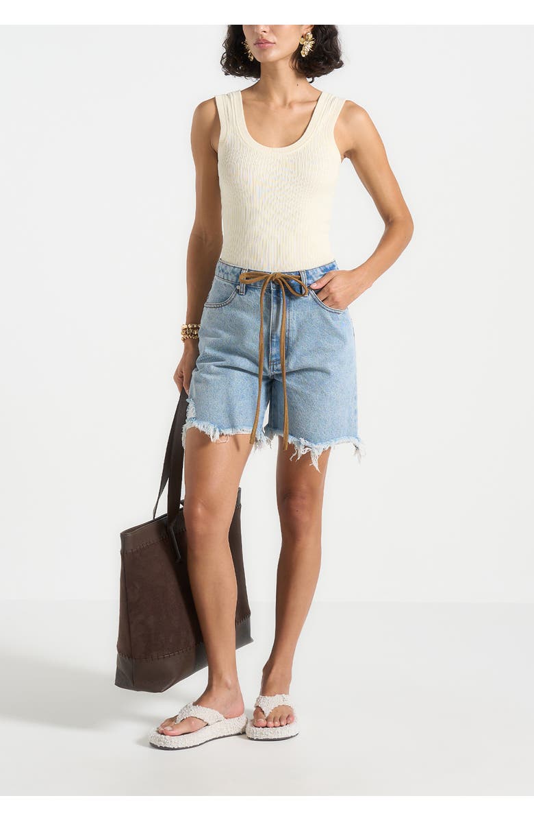 Manière De Voir Beau Distressed Denim Short, Main, color, Mid Blue