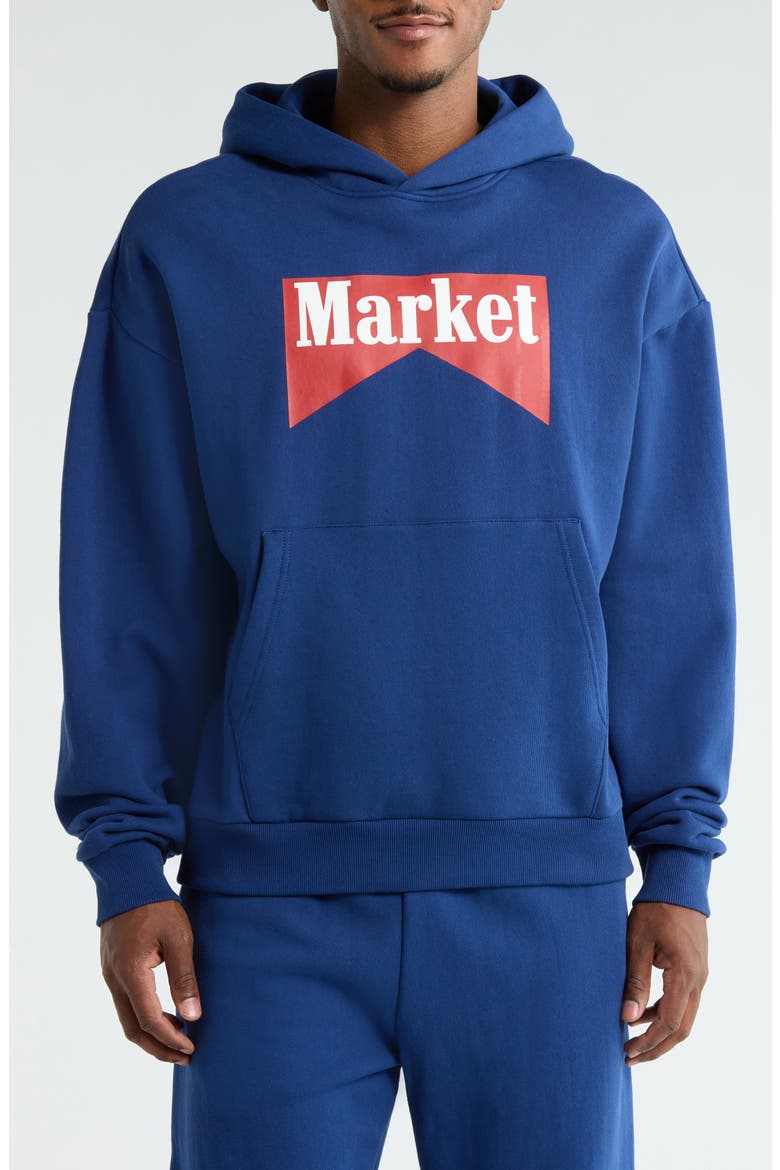 Cowboy Bear Oversize Cotton Fleece Hoodie, Main, color, NAVY