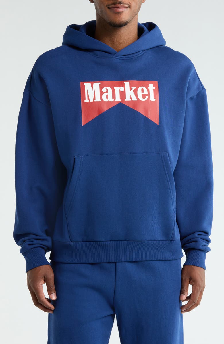 MARKET Cowboy Bear Oversize Cotton Fleece Hoodie, Main, color, Navy