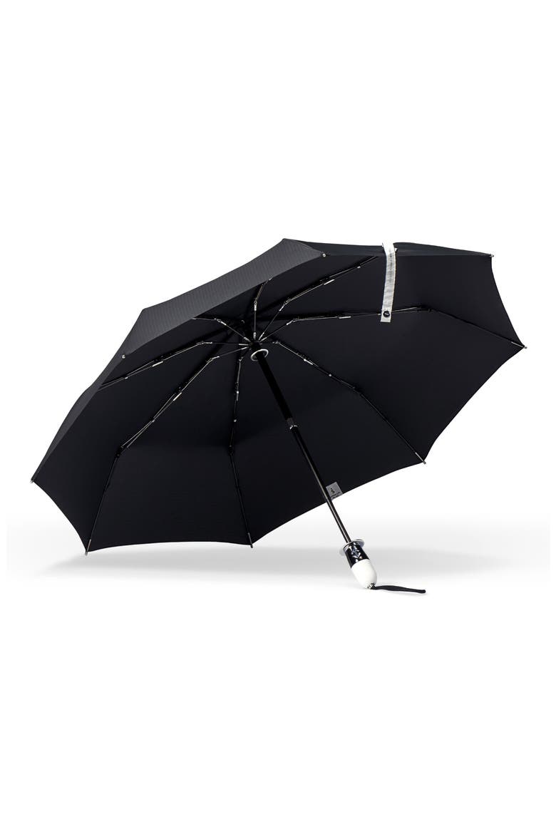 Stratus Auto Open Stick Umbrella, Alternate, color, BLACK/ PIANO BLACK-WHITE