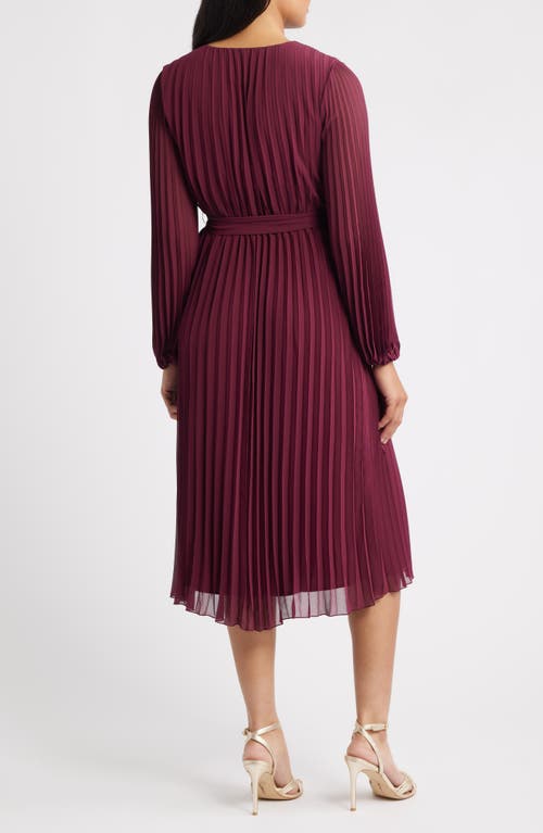 Sam Edelman Pleated Long Sleeve Chiffon Midi Dress In Burgundy