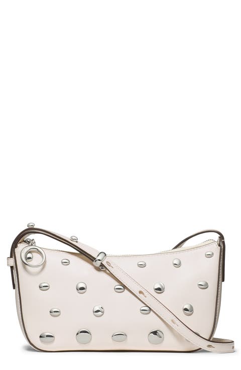 halo studded fine grain leather crossbody