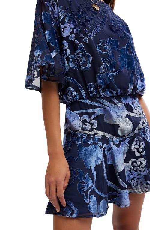 Free People Manuka Burnout Velvet Minidress In Navy Combo