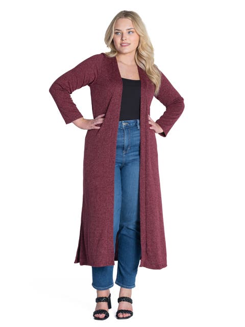 Plus Size Long Duster Open Front  Knit Cardigan
